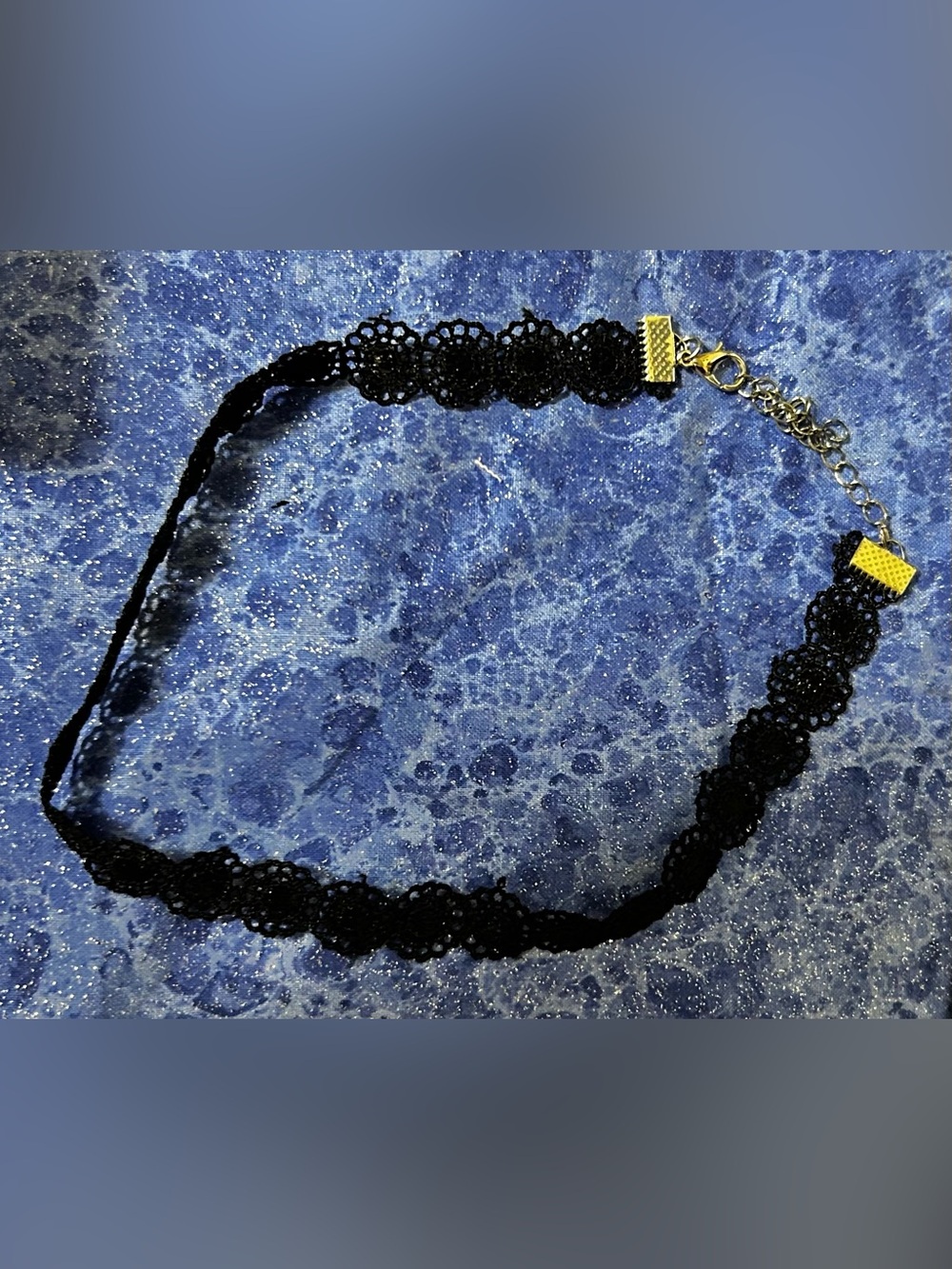 Black Lace Choker Necklace with Gold Clasp